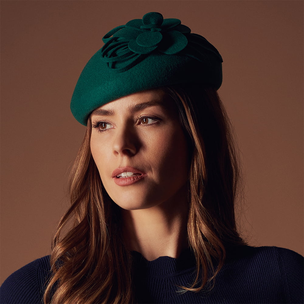 Failsworth Hats Marina Wool Felt Blocked Beret - Emerald