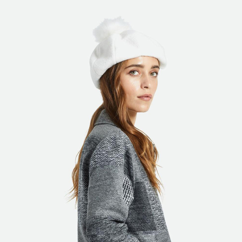 Brixton Hats Natalie Oversized Faux Fur Pom Beret - Off White