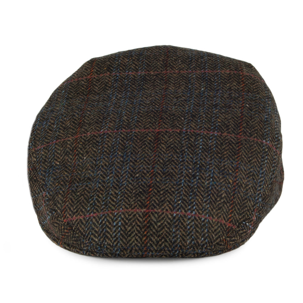 City Sport Windowpane Herringbone Wool Flat Cap - Olive