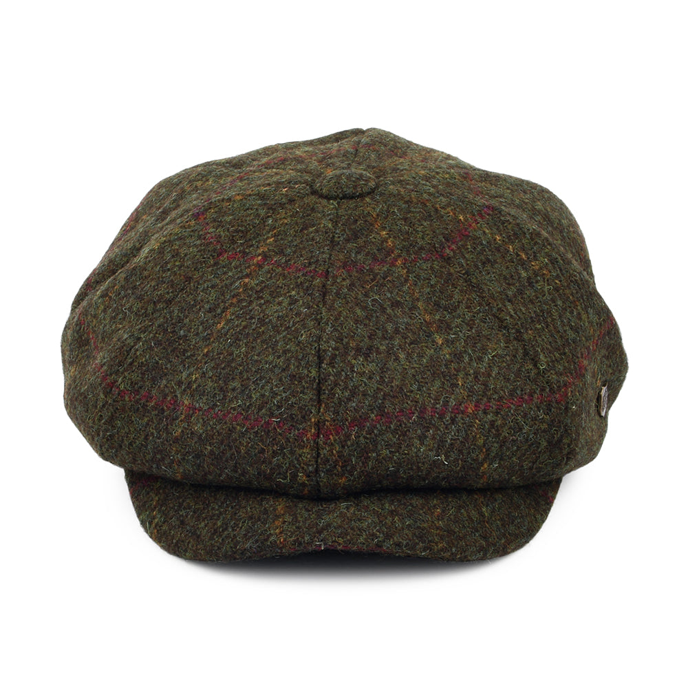 Failsworth Hats Carloway Windowpane Harris Tweed Newsboy Cap - Olive