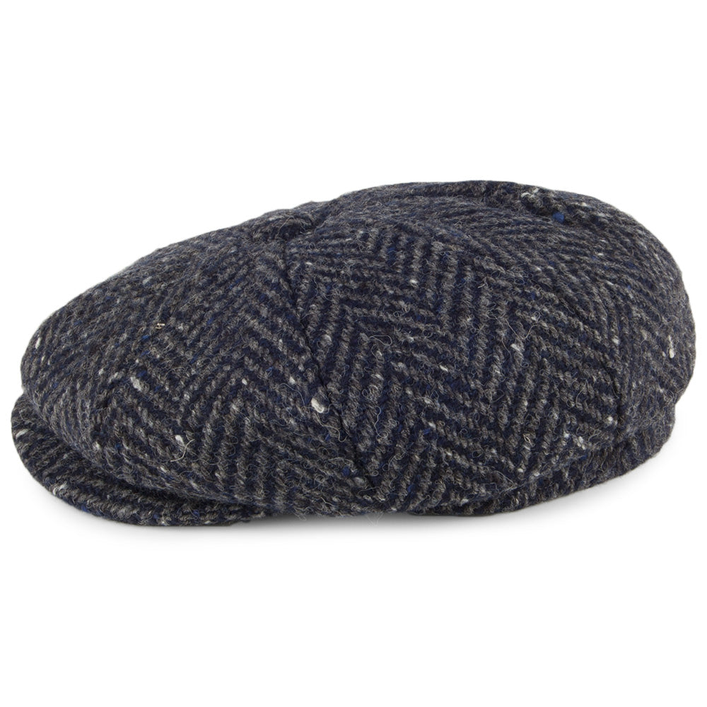 Failsworth Hats Donegal Tweed Herringbone Mayo Newsboy Cap - Navy-Grey