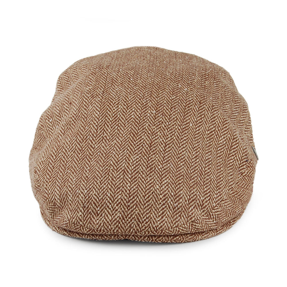 City Sport Herringbone Pure Silk Flat Cap - Brown-Tan