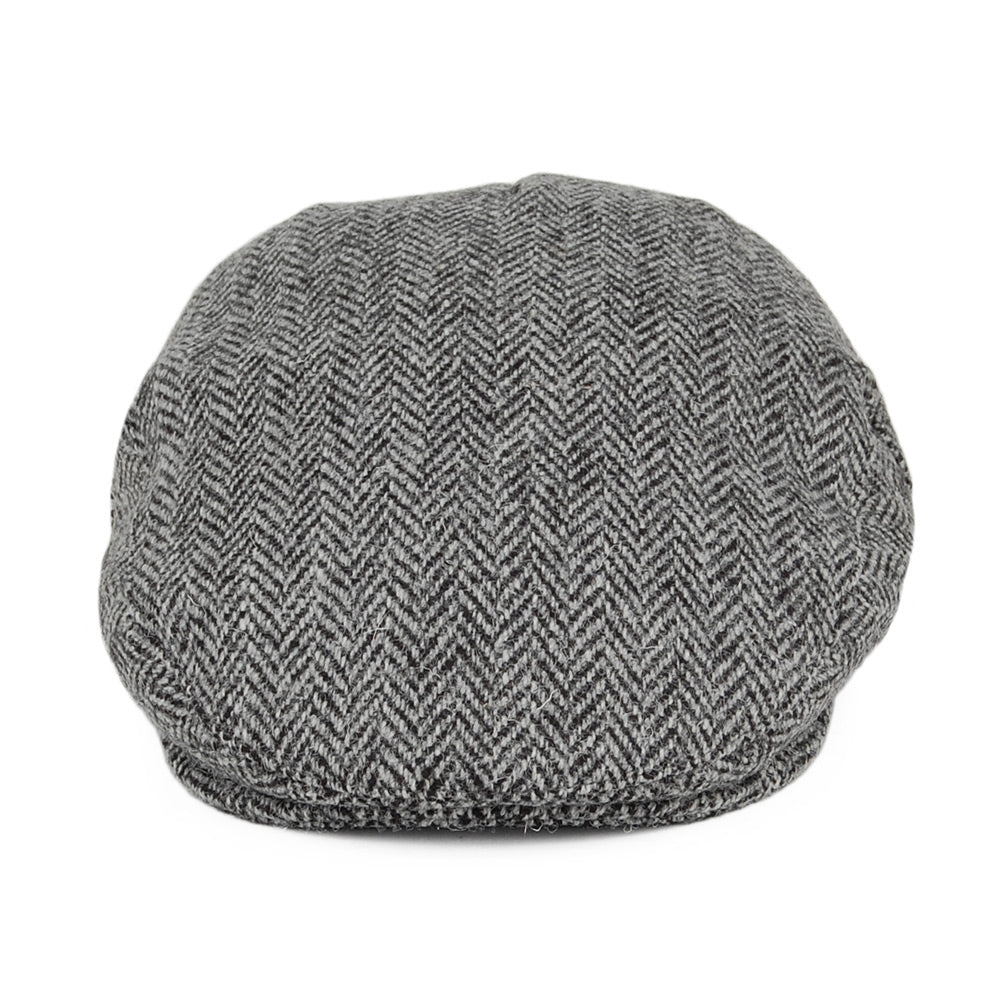 Jaxon & James Harris Tweed Herringbone Kinloch Flat Cap - Black-Grey