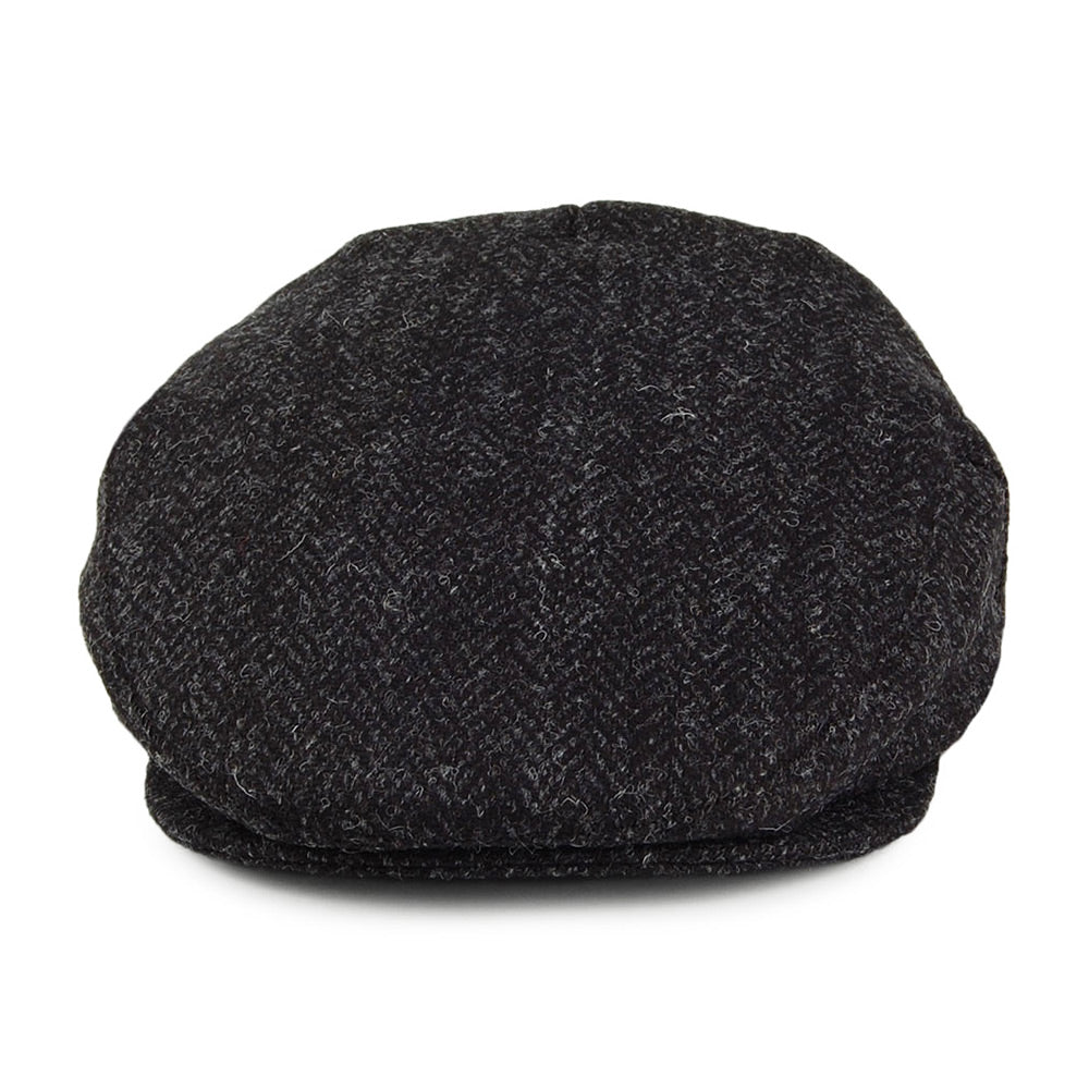 Jaxon & James Harris Tweed Herringbone Dunvegan Flat Cap - Black-Charcoal