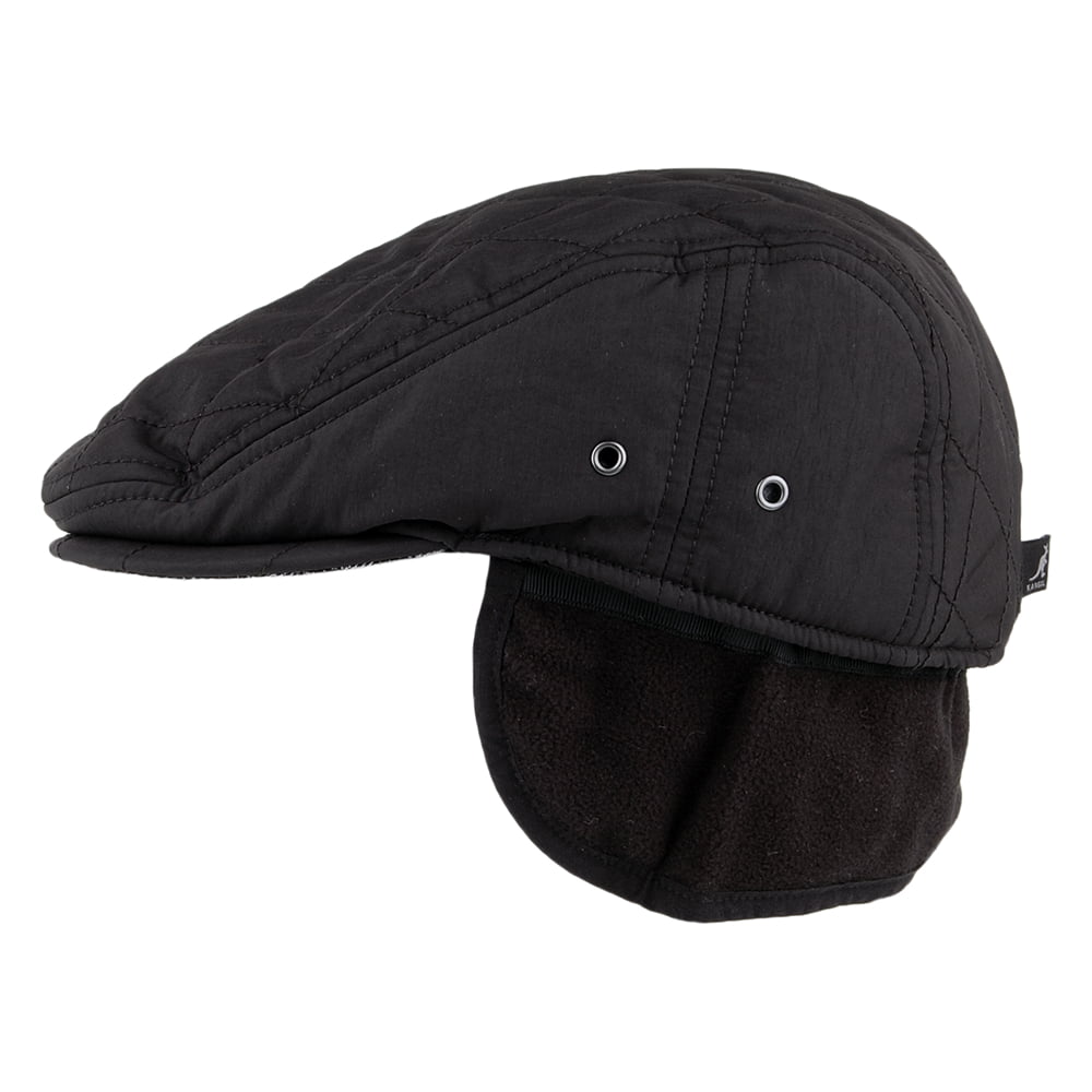 Kangol Hidden Layers Driving Flat Cap with Earlaps - Black