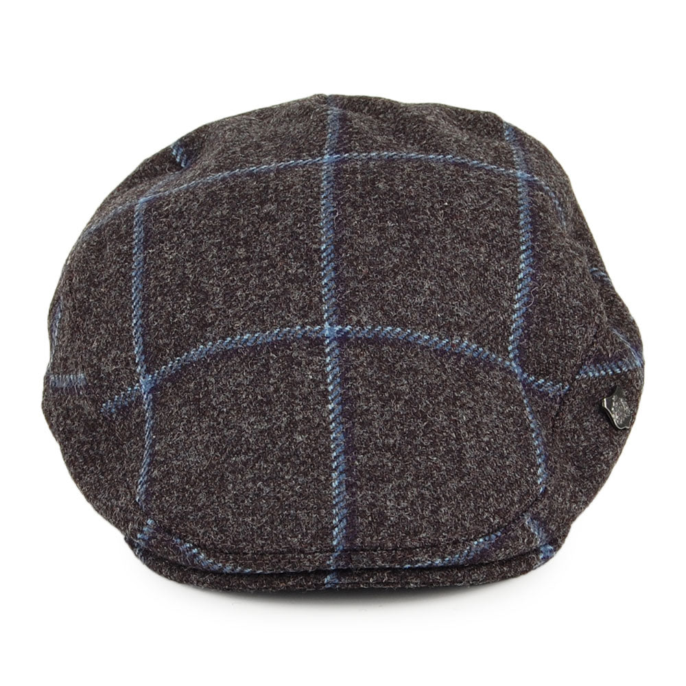 Failsworth Hats Gamekeeper Windowpane Water Repellent Flat Cap - Grey-Blue