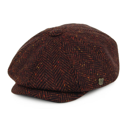 Failsworth Hats Malmo Donegal Tweed Herringbone Newsboy Cap - Burgundy-Multi