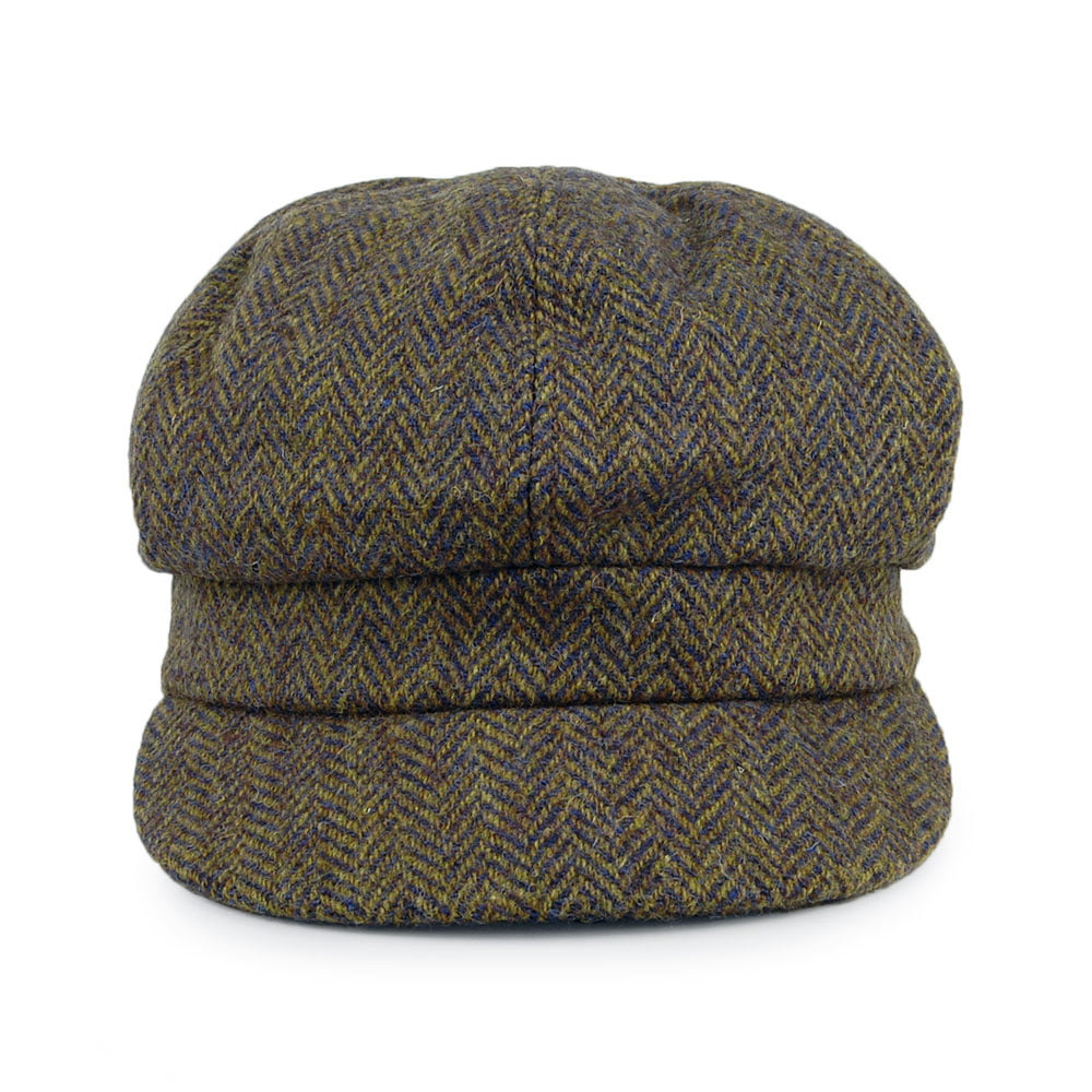 Failsworth Hats Harris Tweed Herringbone Gabby Baker Boy Cap - Olive-Multi