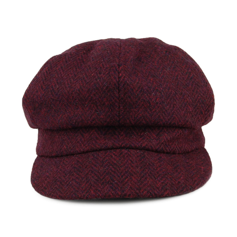 Failsworth Hats Harris Tweed Herringbone Gabby Baker Boy Cap - Burgundy