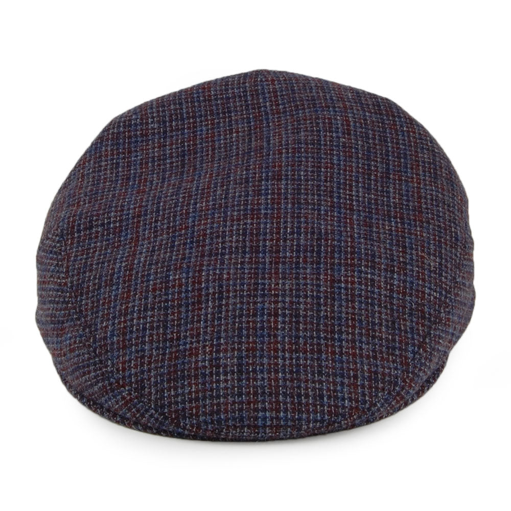 City Sport Micro Check Virgin Wool Flat Cap - Blue-Burgundy