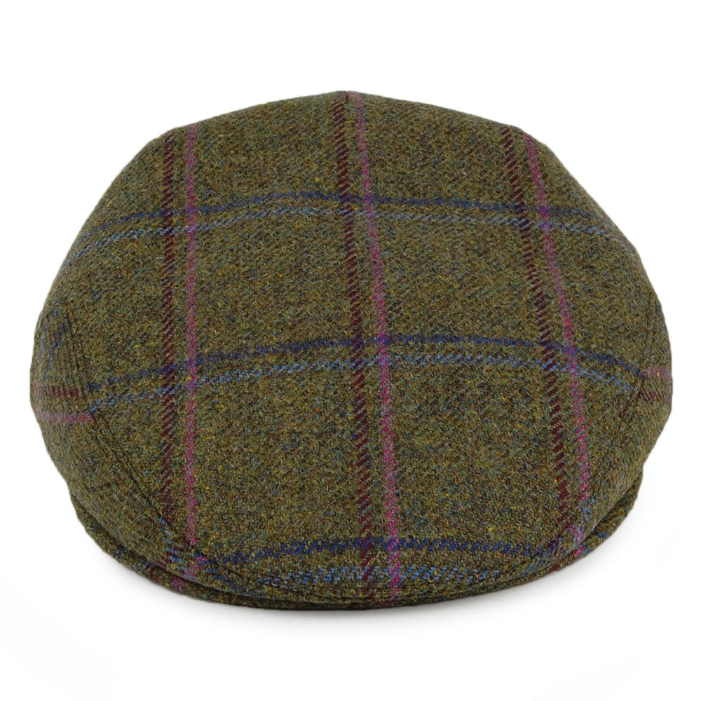 City Sport Saxony Windowpane British Wool Flat Cap - Moss