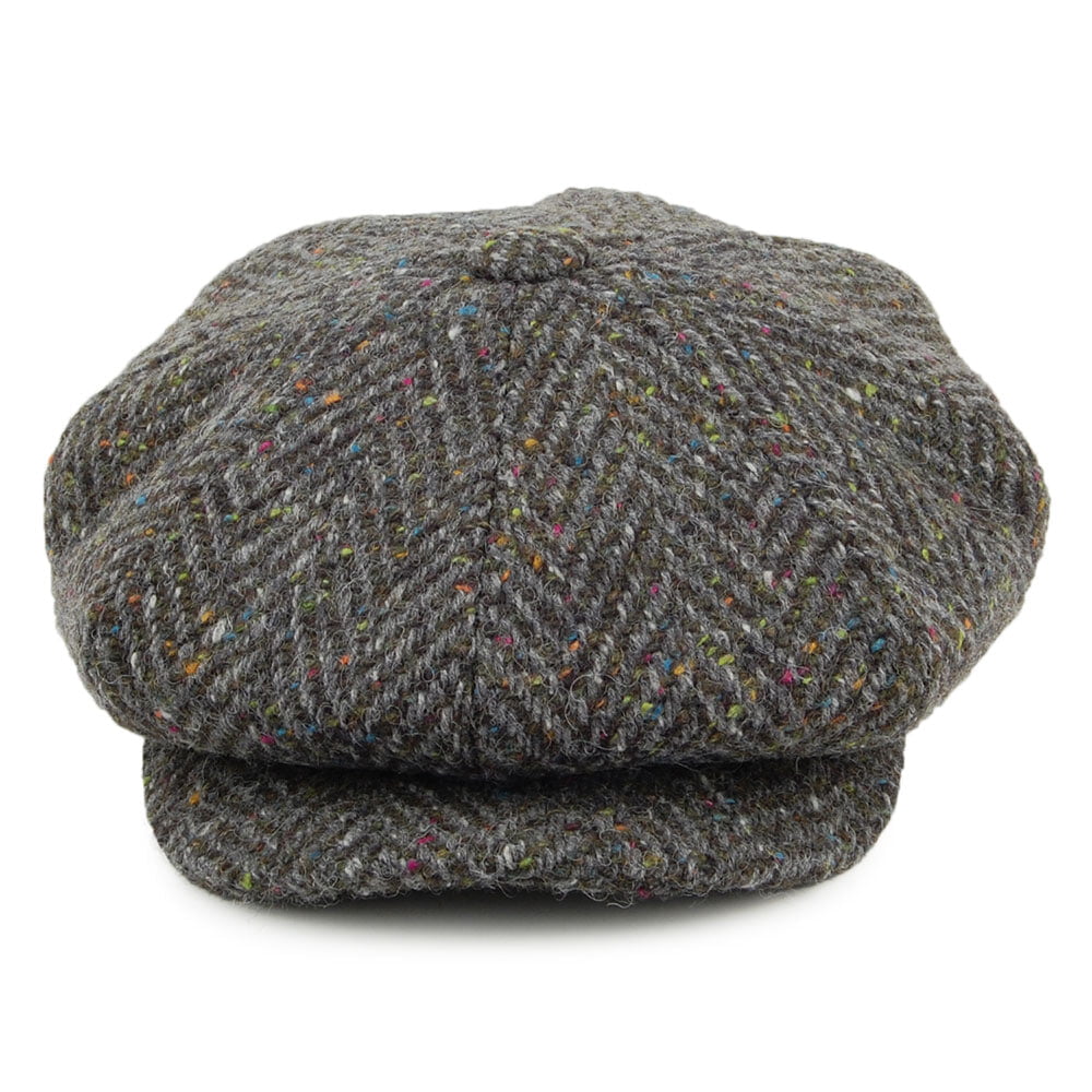 City Sport Chunky Herringbone Donegal Tweed Newsboy Cap - Grey Multi