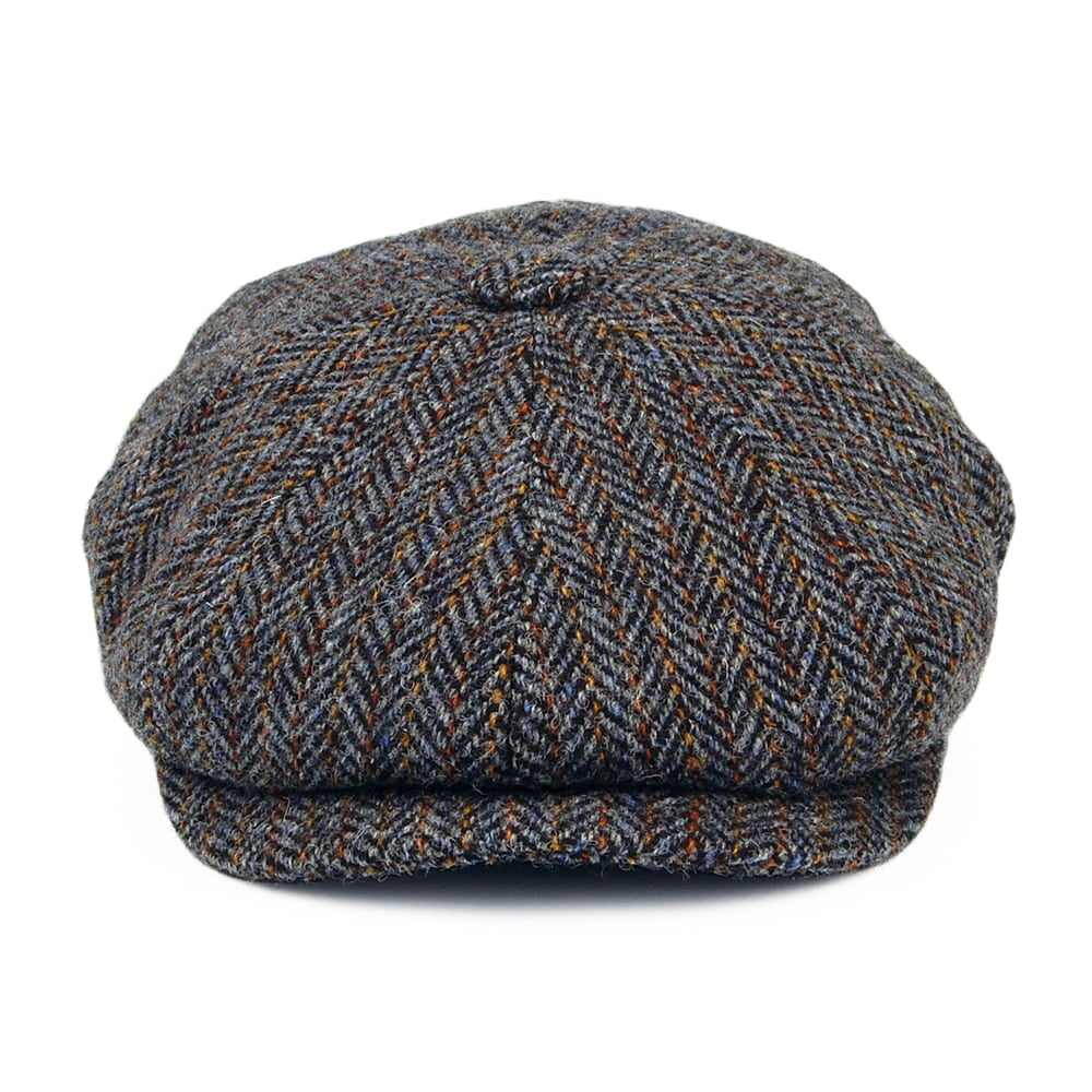 City Sport Harris Tweed Herringbone Deep Fit Newsboy Cap - Grey-Bronze