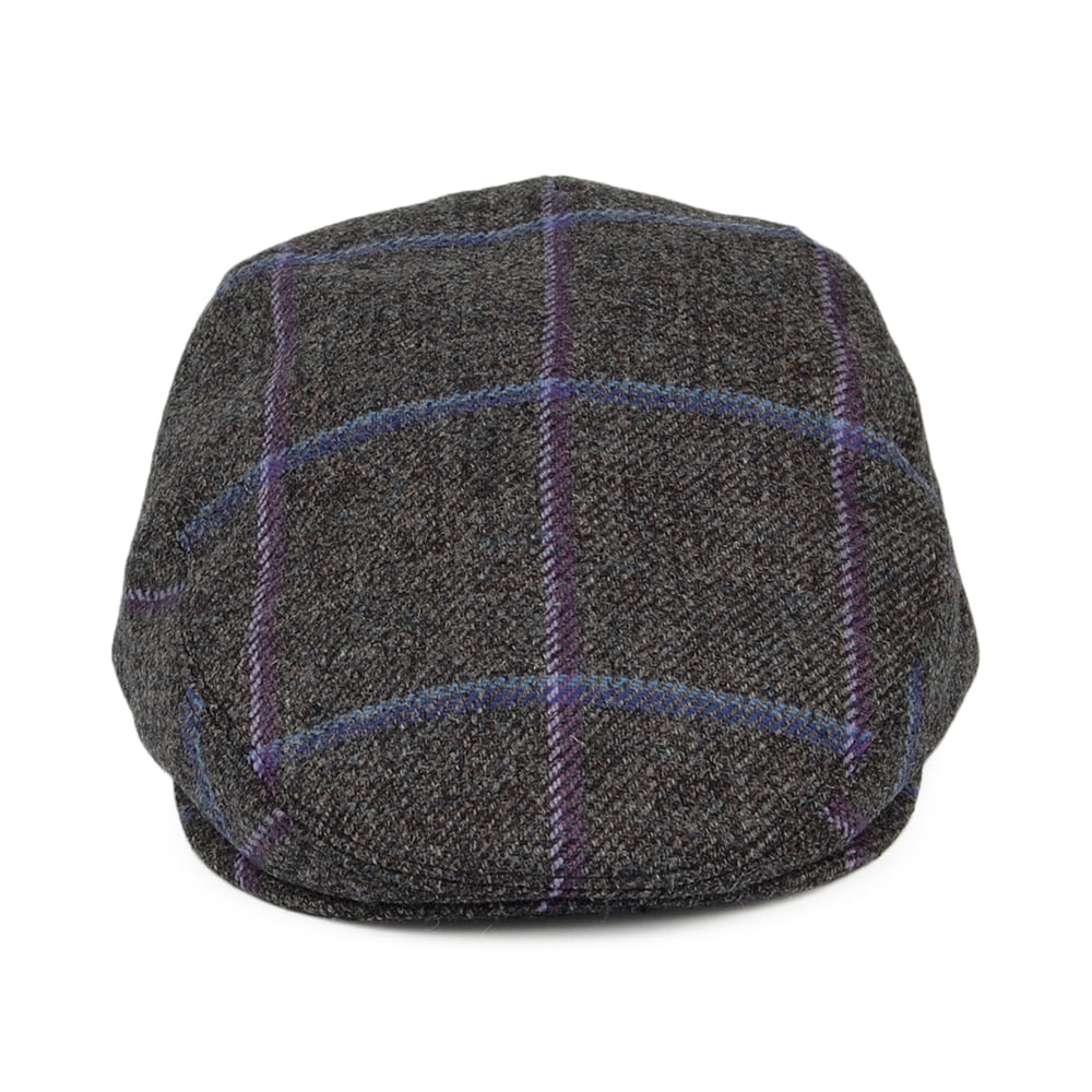 City Sport Windowpane Virgin English Wool Flat Cap - Charcoal