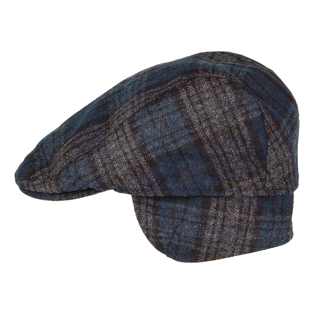 Failsworth Hats Westerdale Checked Flat Cap with Earflaps - Blue-Multi