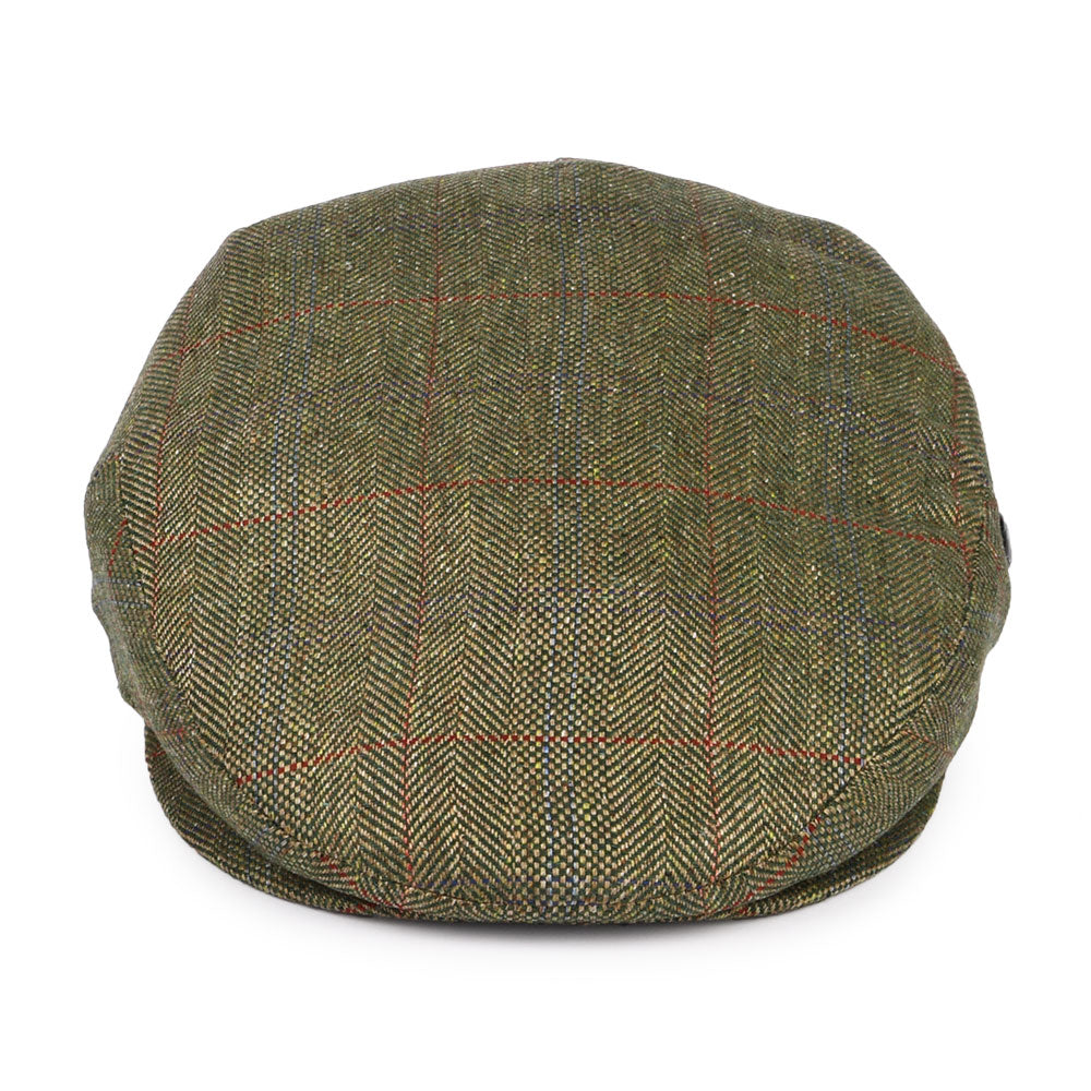 City Sport Windowpane Herringbone Pure Silk Flat Cap - Olive