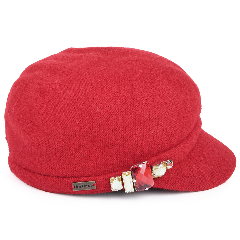 Betmar Hats Rhinestone Baker Boy Cap - Red