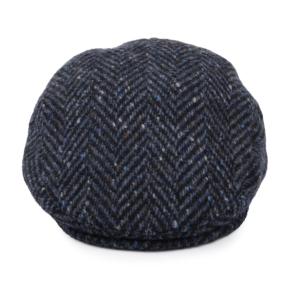 Jaxon & James Heavyweight Donegal Tweed Herringbone Dunmore Flat Cap - Navy-Black