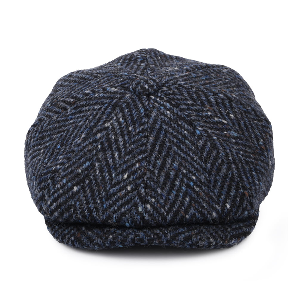 Jaxon & James Heavyweight Donegal Tweed Herringbone Pettigo Newsboy Cap - Navy-Black