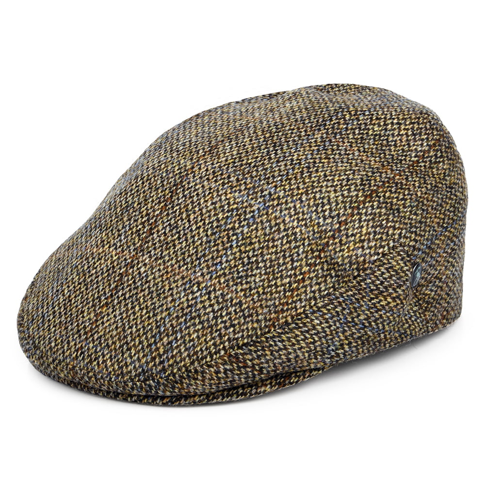 City Sport Windowpane Virgin Wool Flat Cap - Tan-Brown