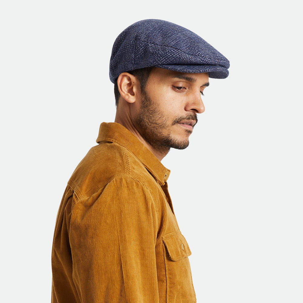 Brixton Hats Hooligan Windowpane Flat Cap - Navy-Off White