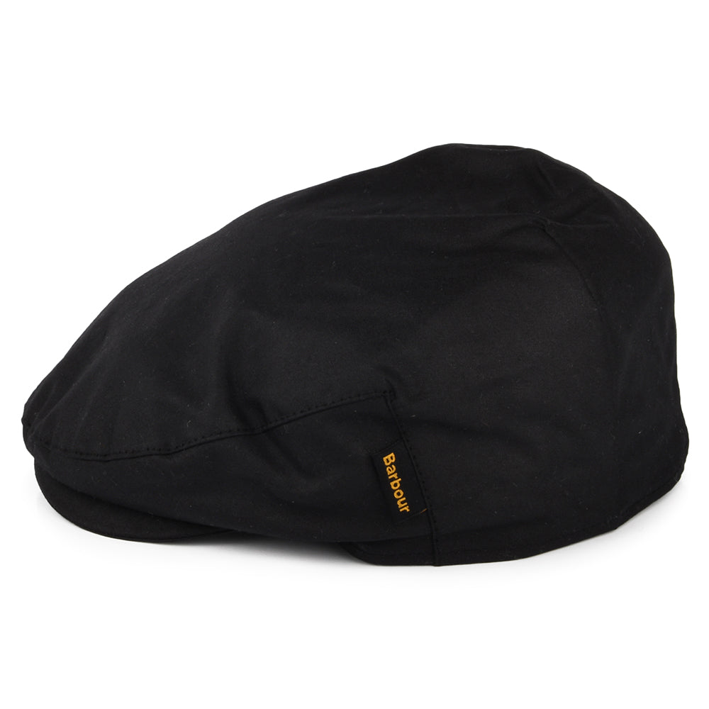 Barbour Hats Cheviot Waxed Cotton Flat Cap with Tartan Earflaps - Black