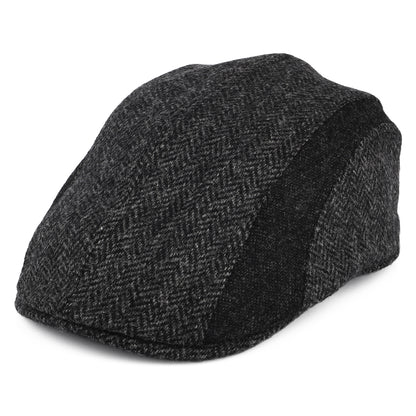 Barbour Hats Moons Tweed Herringbone Panelled Flat Cap - Charcoal