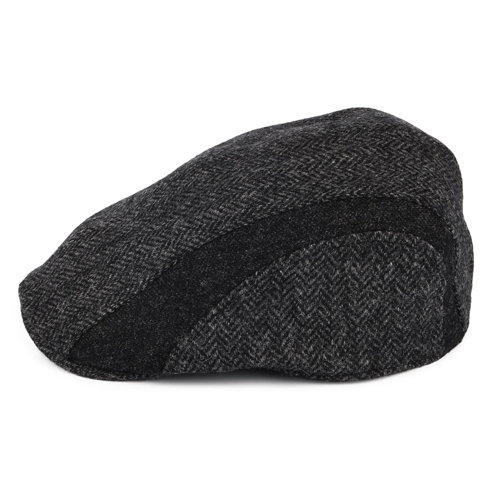 Barbour Hats Moons Tweed Herringbone Panelled Flat Cap - Charcoal