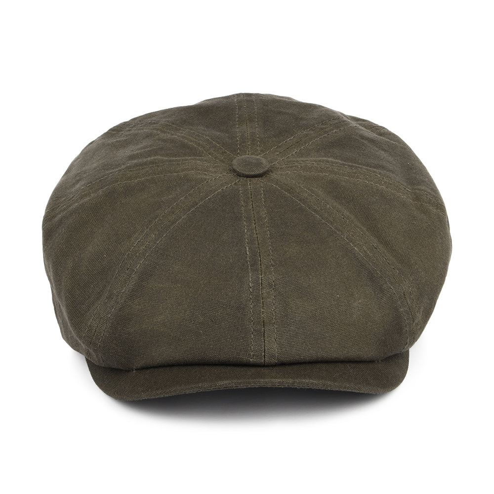 Stetson Hats Hatteras Vintage Waxed Cotton Newsboy Cap With Earflaps - Olive