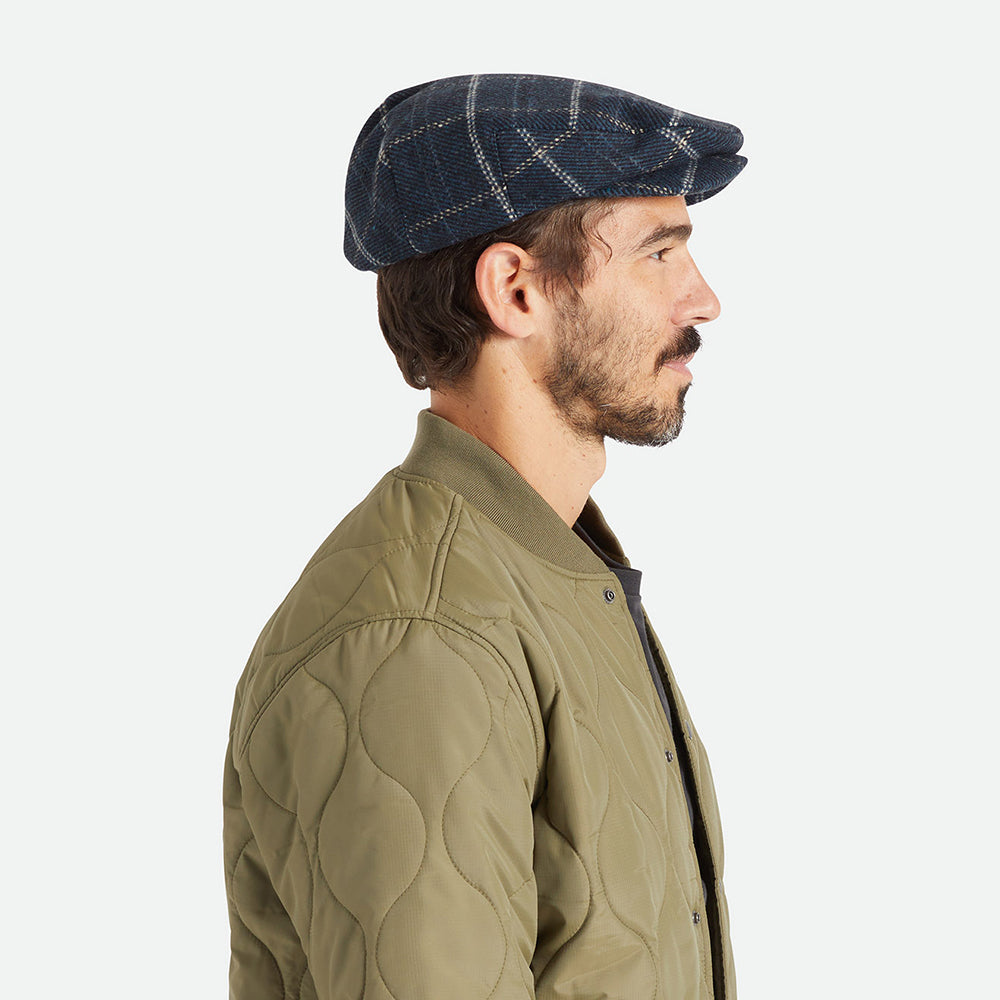 Brixton Hats Hooligan Windowpane Baggy Flat Cap - Blue-Black