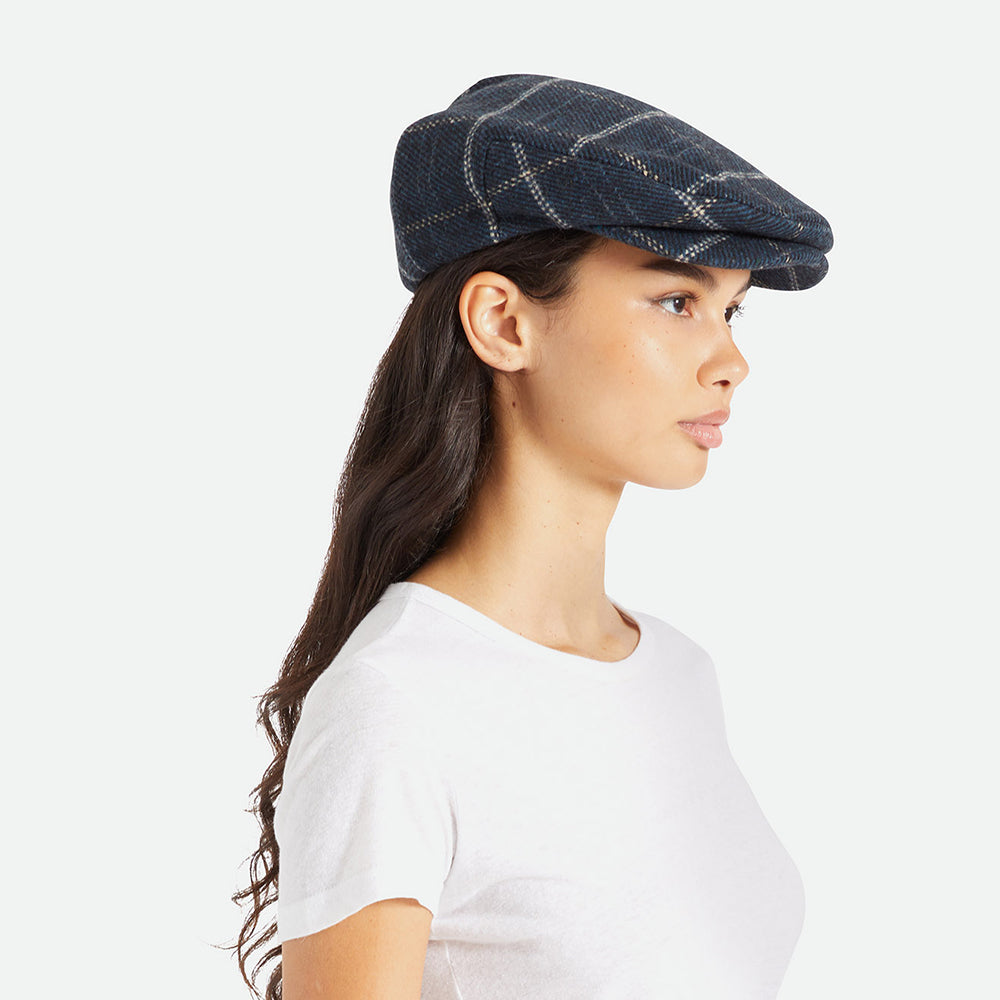 Brixton Hats Hooligan Windowpane Baggy Flat Cap - Blue-Black