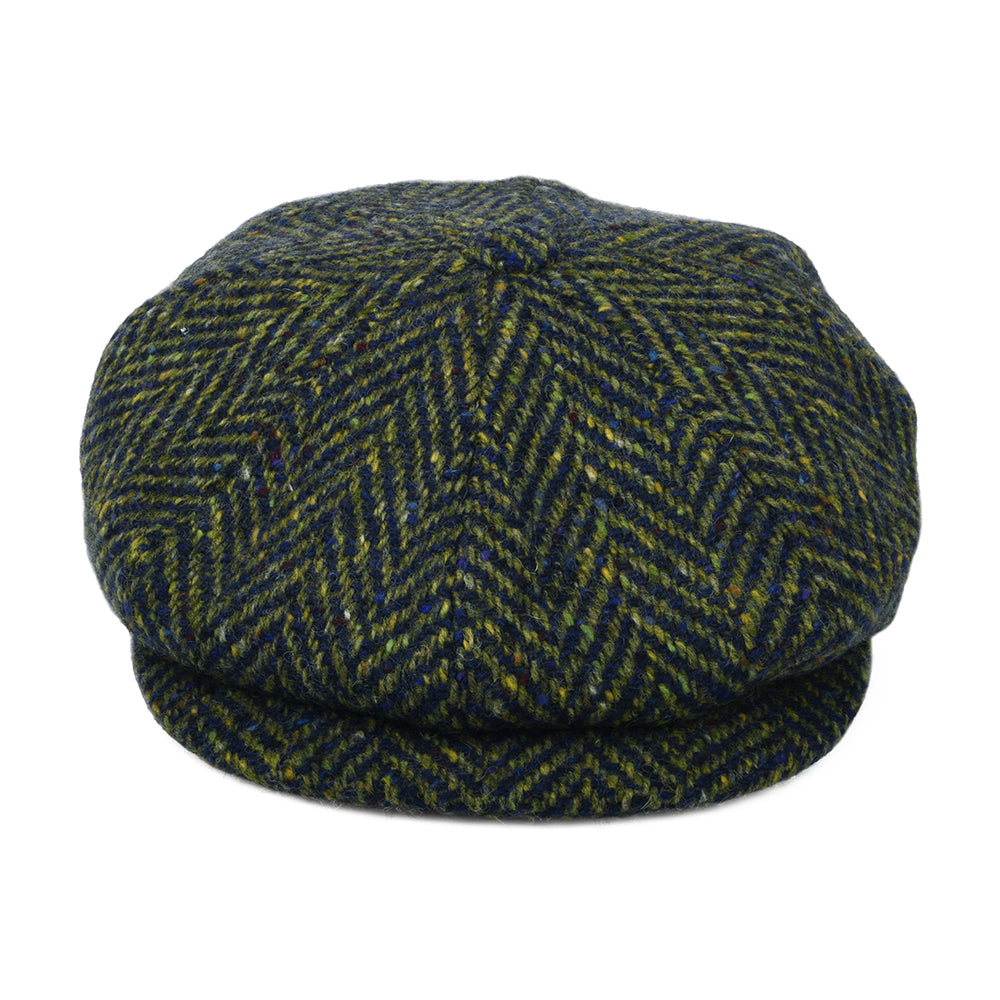 City Sport Donegal Tweed Herringbone Newsboy Cap - Olive-Blue