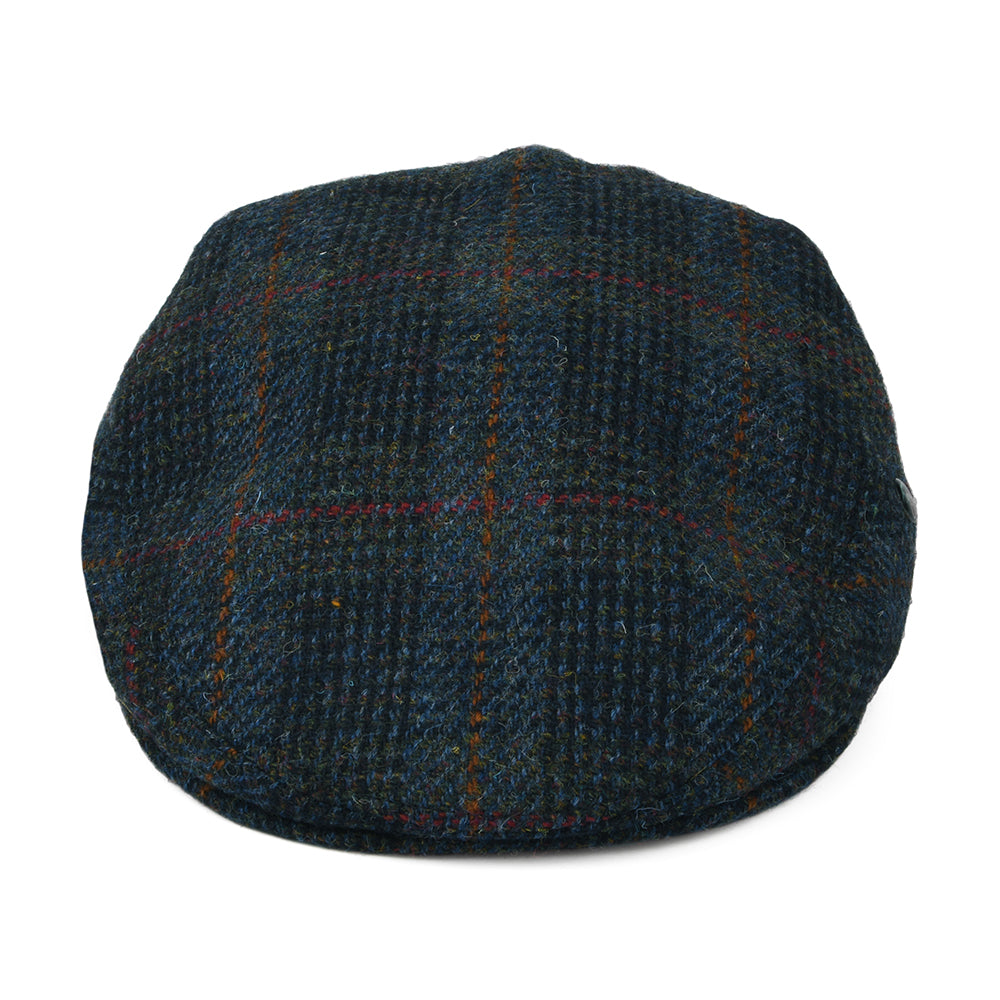 City Sport Harris Tweed Windowpane Flat Cap - Blue-Navy