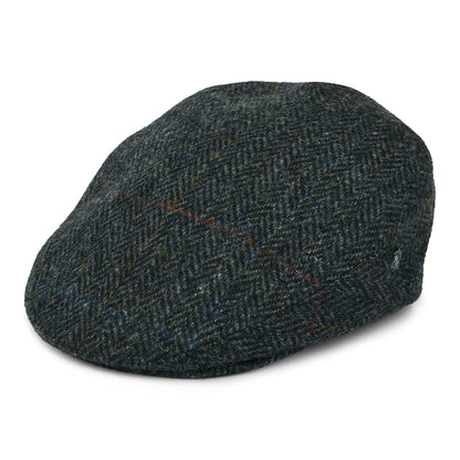 City Sport Harris Tweed Windowpane Herringbone Flat Cap - Grey-Blue