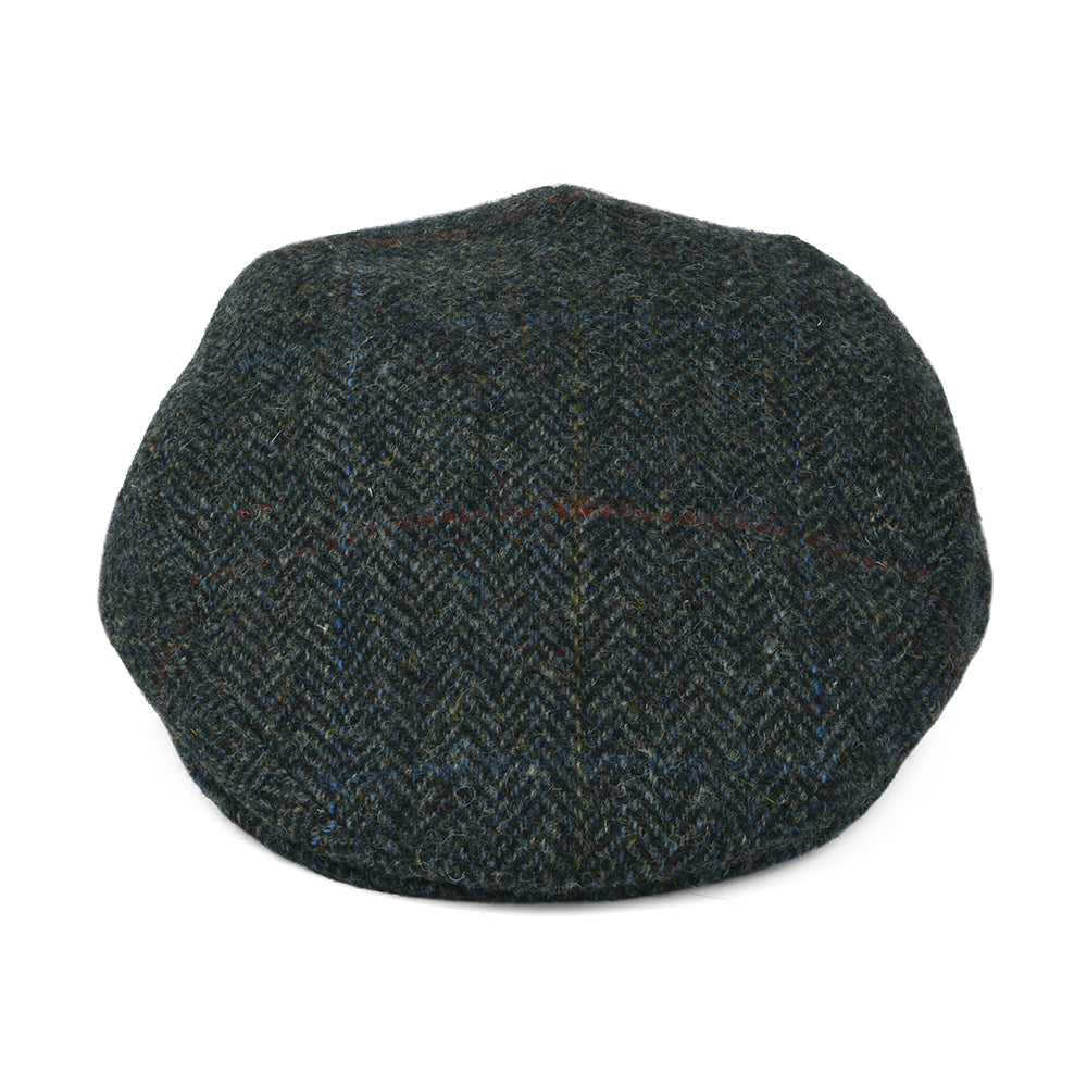 City Sport Harris Tweed Windowpane Herringbone Flat Cap - Grey-Blue