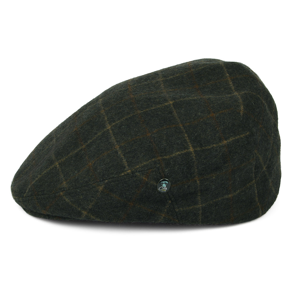 City Sport Loden Wool Windowpane Flat Cap - Moss