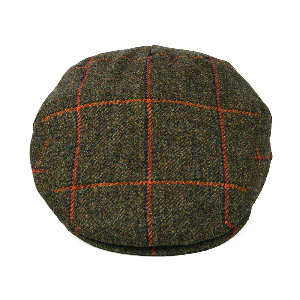 Failsworth Hats Windowpane Waterproof Flat Cap - Olive-Orange