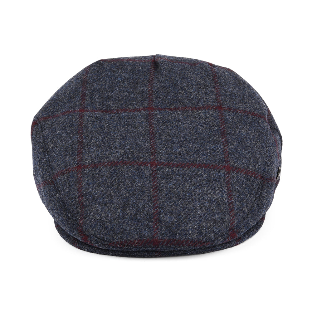 Failsworth Hats Cambridge Windowpane Moons Flat Cap - Navy-Burgundy