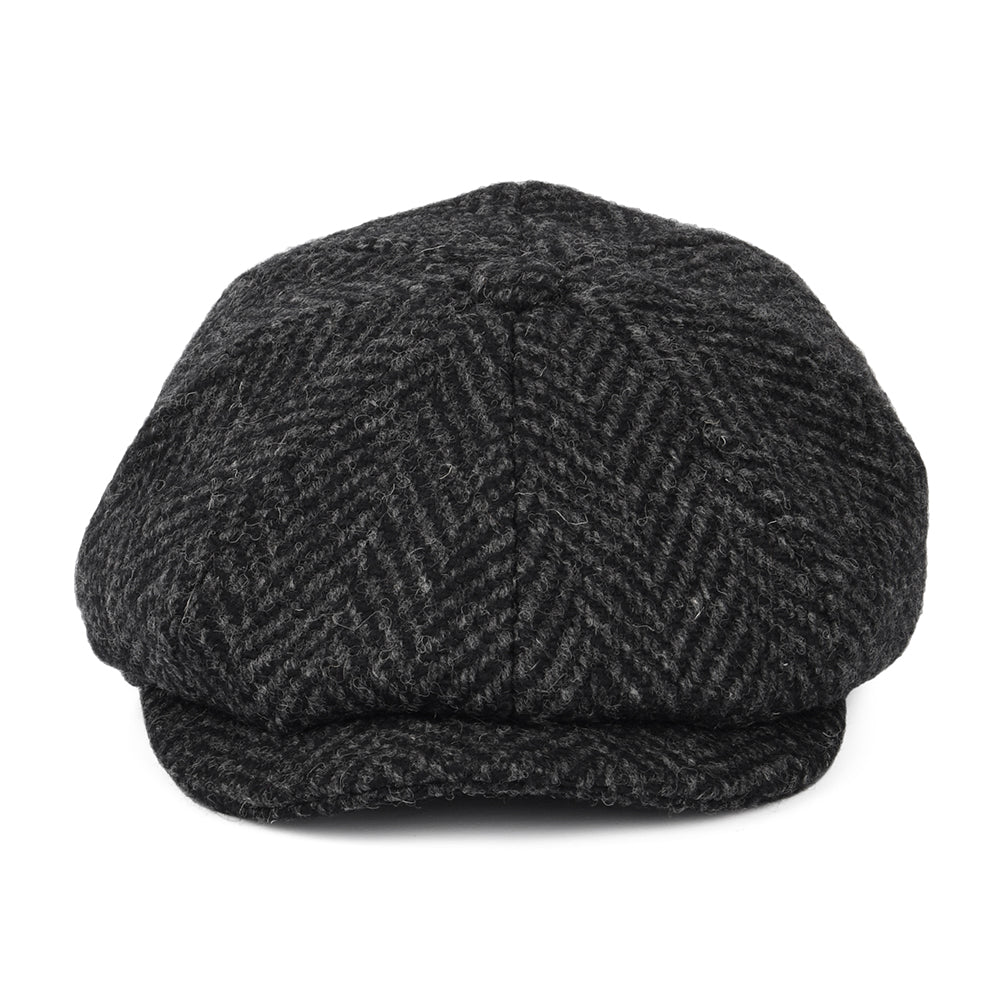 Jaxon & James Heavyweight Donegal Tweed Herringbone Glencoagh Newsboy Cap - Black-Charcoal