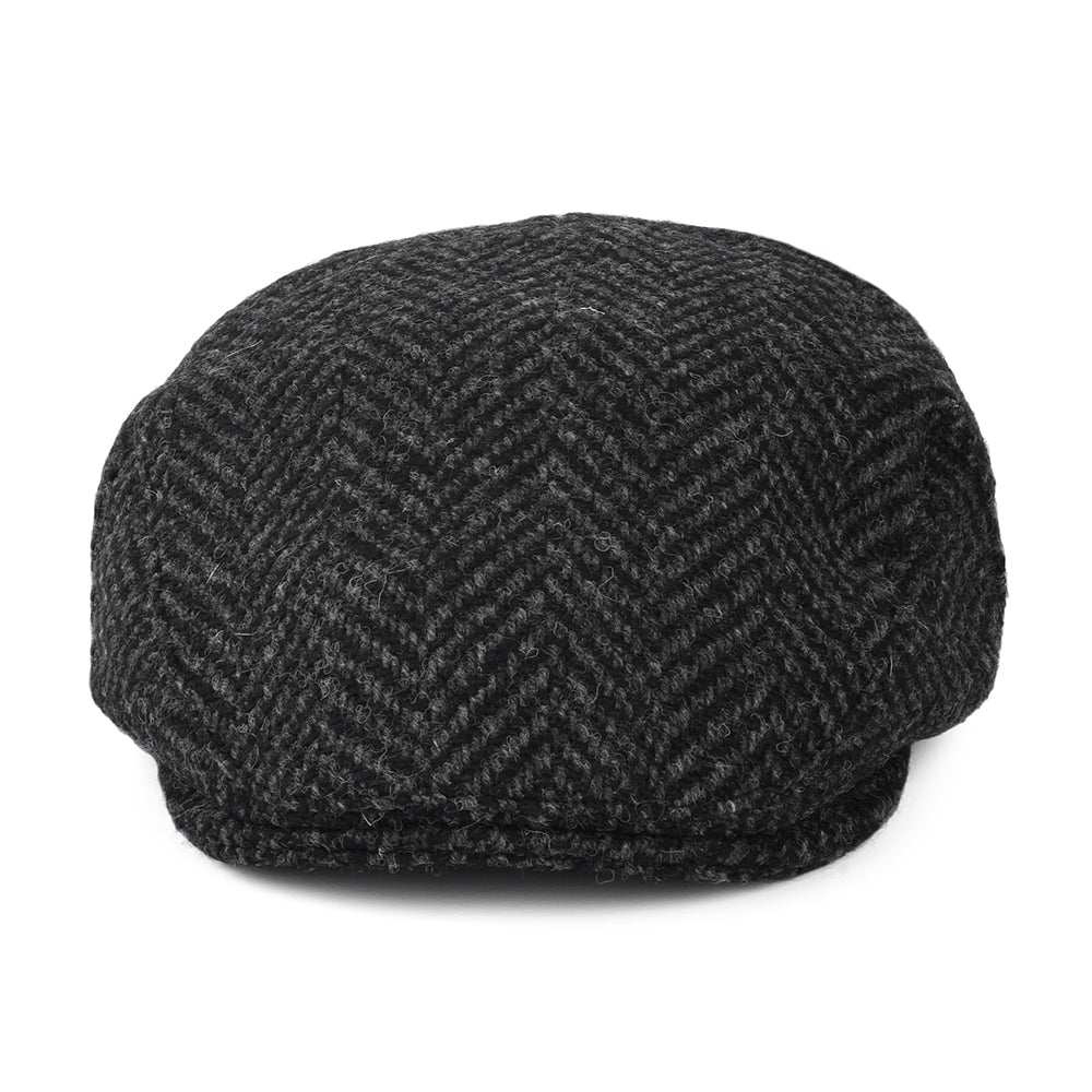 Jaxon & James Heavyweight Donegal Tweed Herringbone Drumbarron Flat Cap - Black-Charcoal