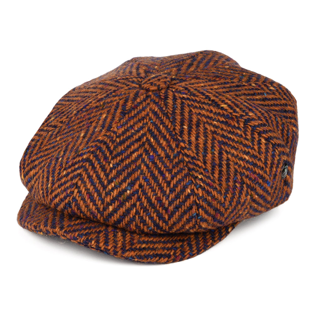 City Sport Donegal Tweed Herringbone Deep Fit Newsboy Cap - Rust-Blue