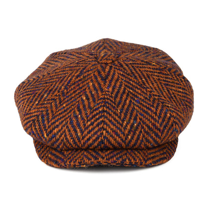 City Sport Donegal Tweed Herringbone Deep Fit Newsboy Cap - Rust-Blue