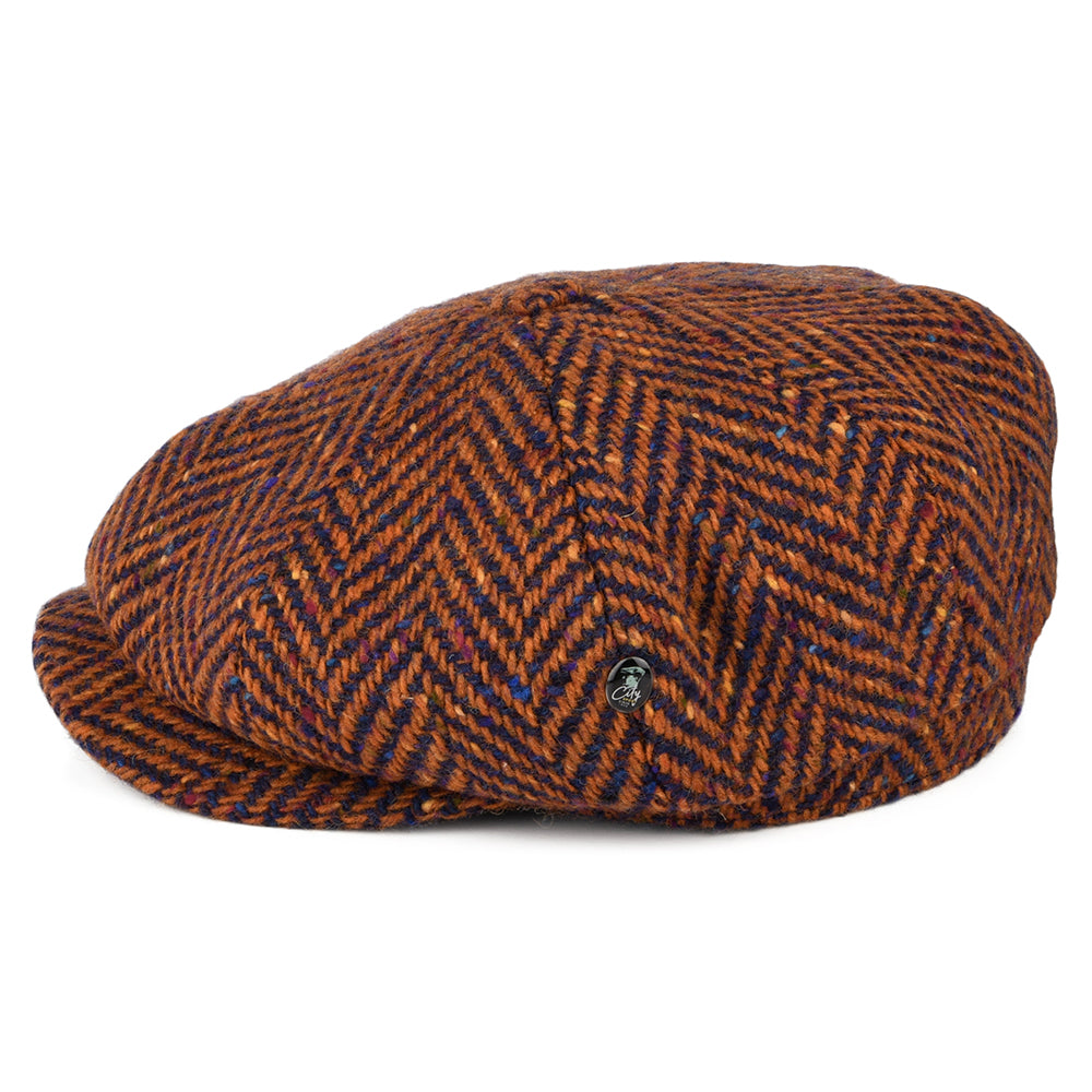 City Sport Donegal Tweed Herringbone Deep Fit Newsboy Cap - Rust-Blue