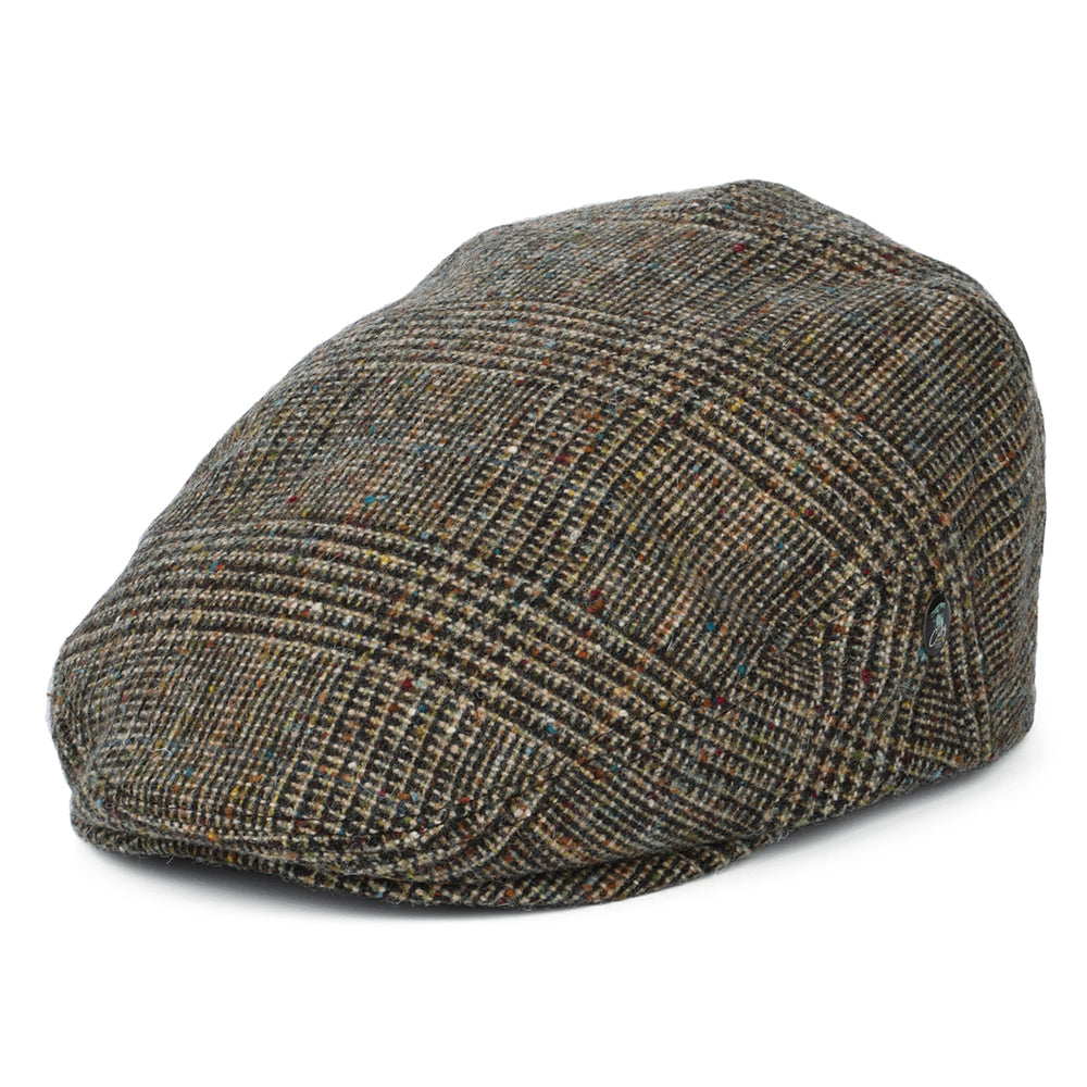 City Sport Donegal Tweed Prince Of Wales Check Flat Cap - Olive ...