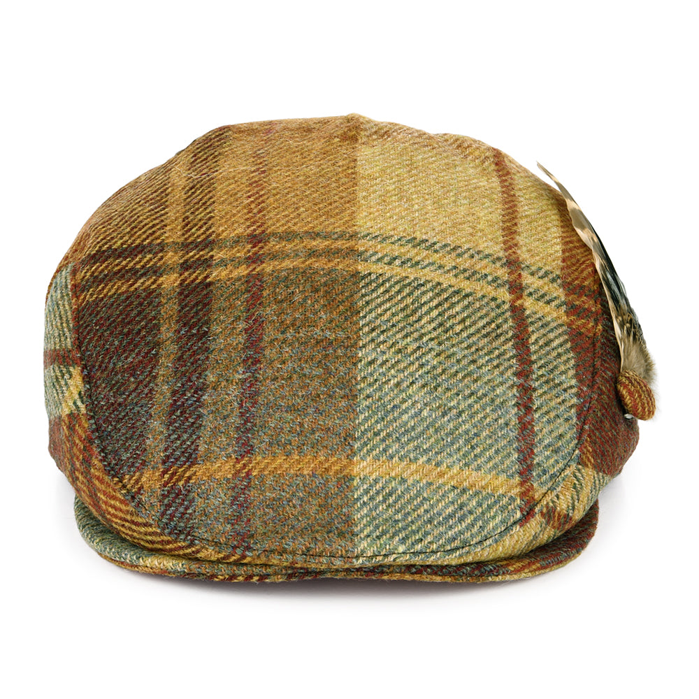 Failsworth Hats British Wool Tartan Feather Flat Cap - Mustard-Brown-Wine