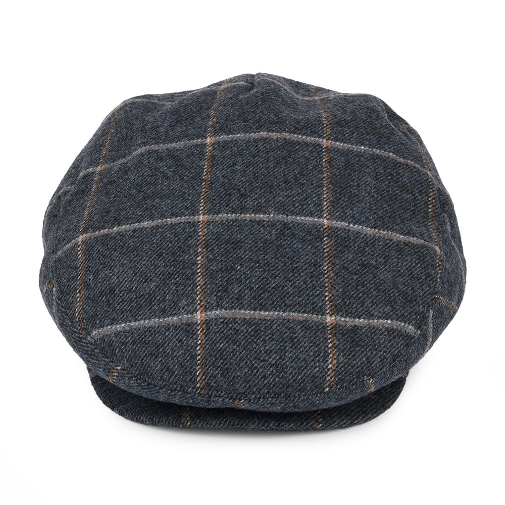 Jaxon & James Gaslamp Windowpane Plaid Flat Cap - Denim Blue