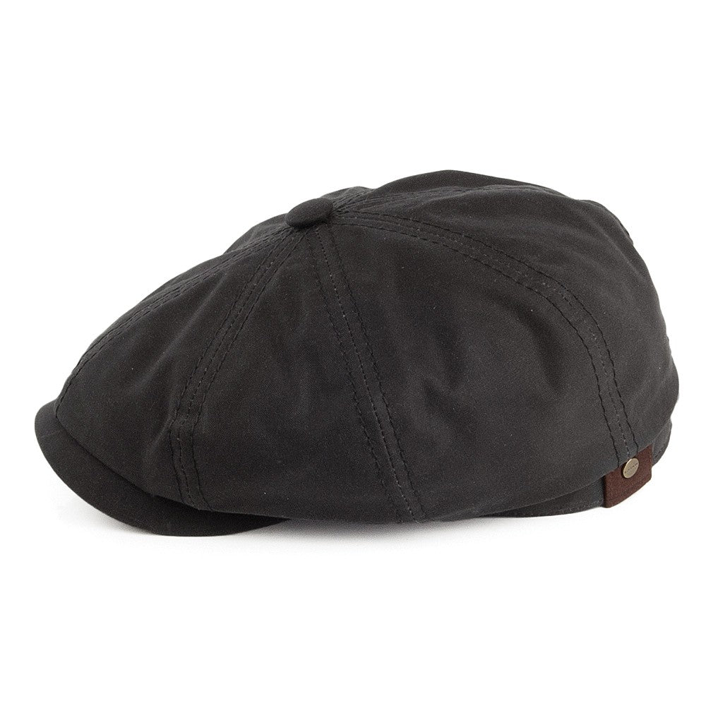 Stetson Hats Hatteras Waxed Cotton Newsboy Cap - Washed Black