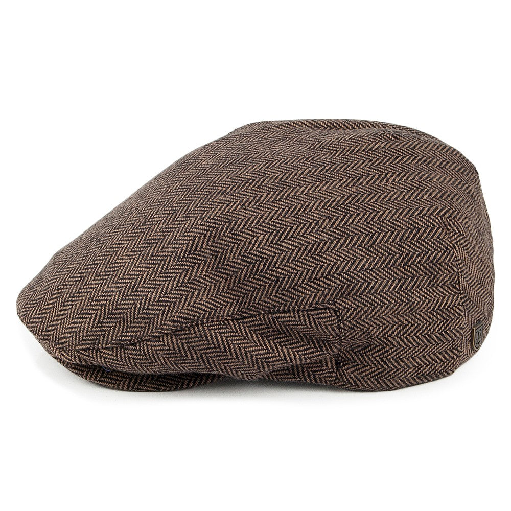 Brixton Hats Classic Hooligan Herringbone Flat Cap - Brown-Khaki