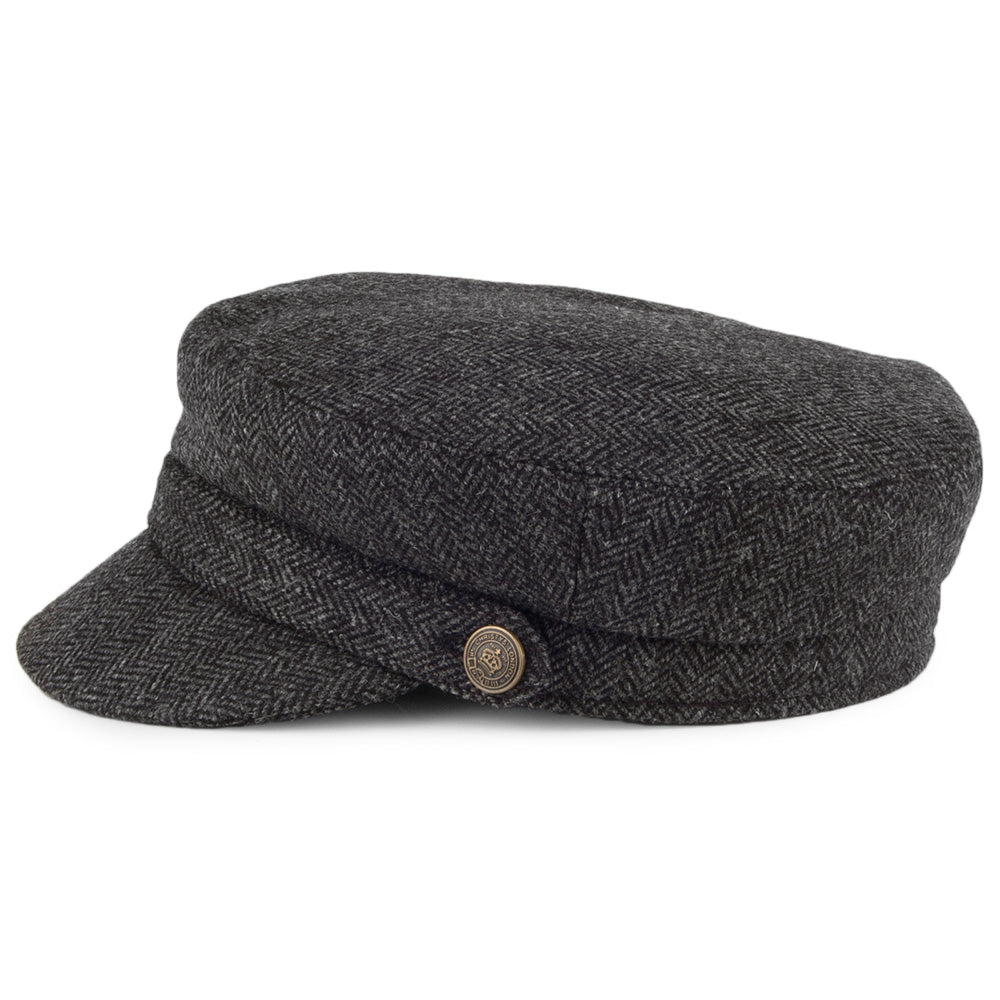 Christys Hats Country Tweed Herringbone Fiddler Cap - Charcoal