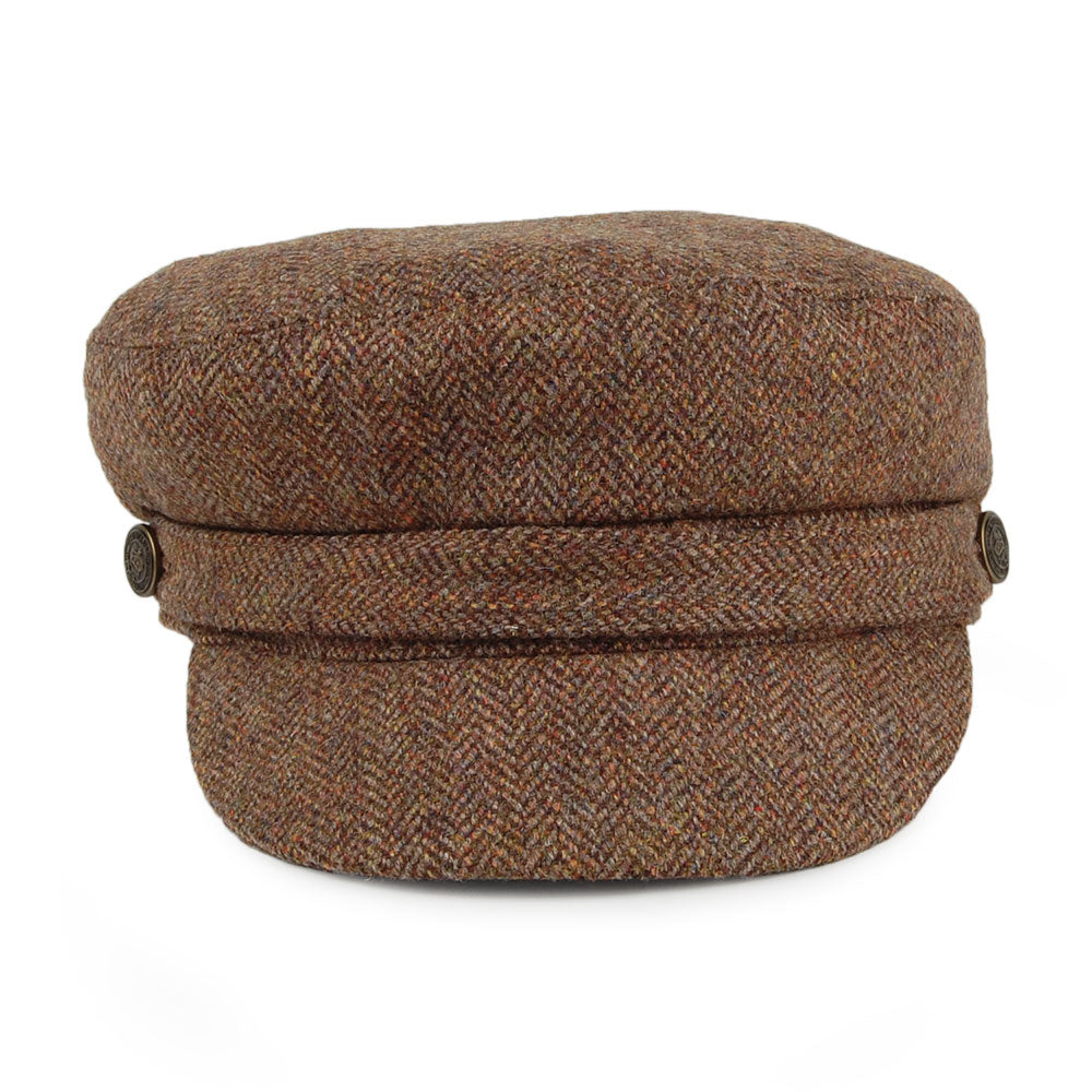 Christys Hats Herringbone Tweed Fiddler Cap - Camel